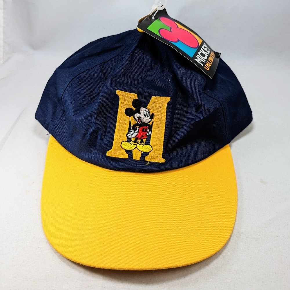 Vintage Mickey Unlimited 90s Disney Mickey Mouse M Logo Elastic Back Hat Cap NWT